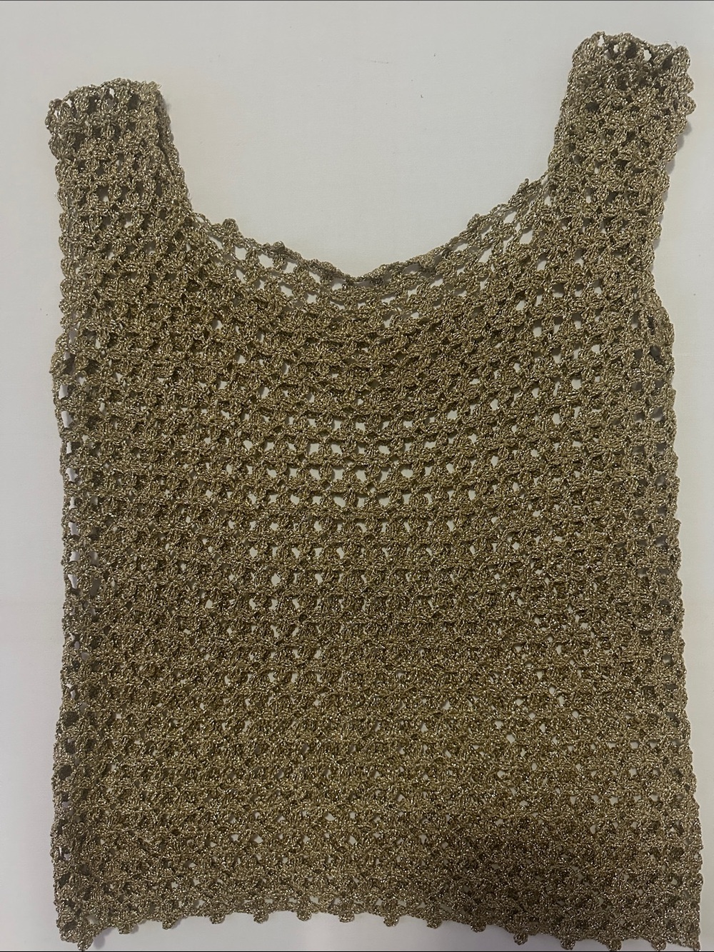 Metallic Open-Knit Tank Top in Gold